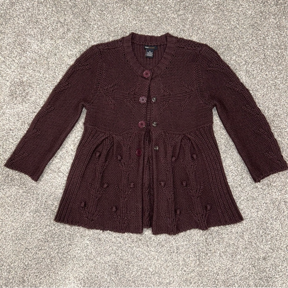 Y2K Babydoll Brown Chunky Wool Knit Cardigan Sweater BCBG MaxAzria